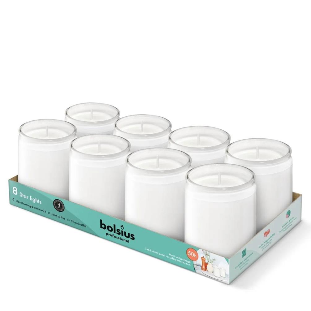 Bolsius Professional White Starlight Glass Candle (Pack of 8) £18.89